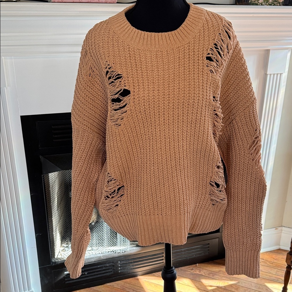 POL Women's Distressed Tan Sweater NWOT - Medium